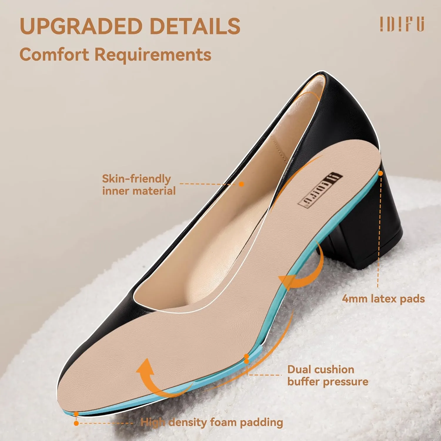 IDIFU IN2 Women's Pumps Low Chunky Block Closed Toe Heels Comfortable Short Dress Shoes for Women Ladies Flight Attendant Wedding Bridal Homecoming Work Heels Dressy Formal Round Toe Pumps Shoes