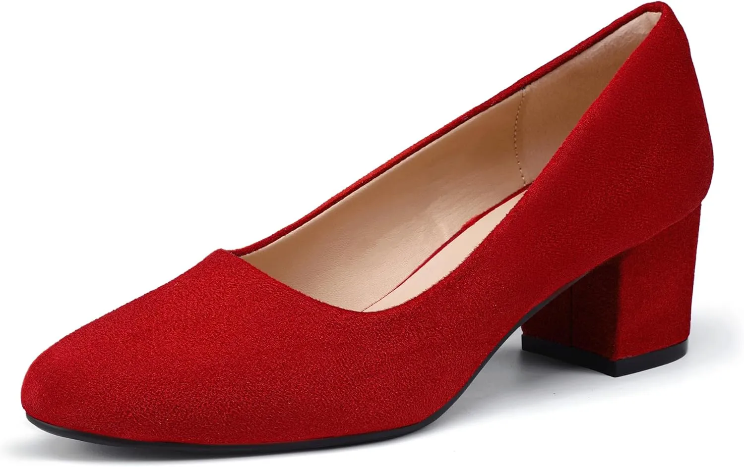 IDIFU IN2 Women's Pumps Low Chunky Block Closed Toe Heels Comfortable Short Dress Shoes for Women Ladies Flight Attendant Wedding Bridal Homecoming Work Heels Dressy Formal Round Toe Pumps Shoes