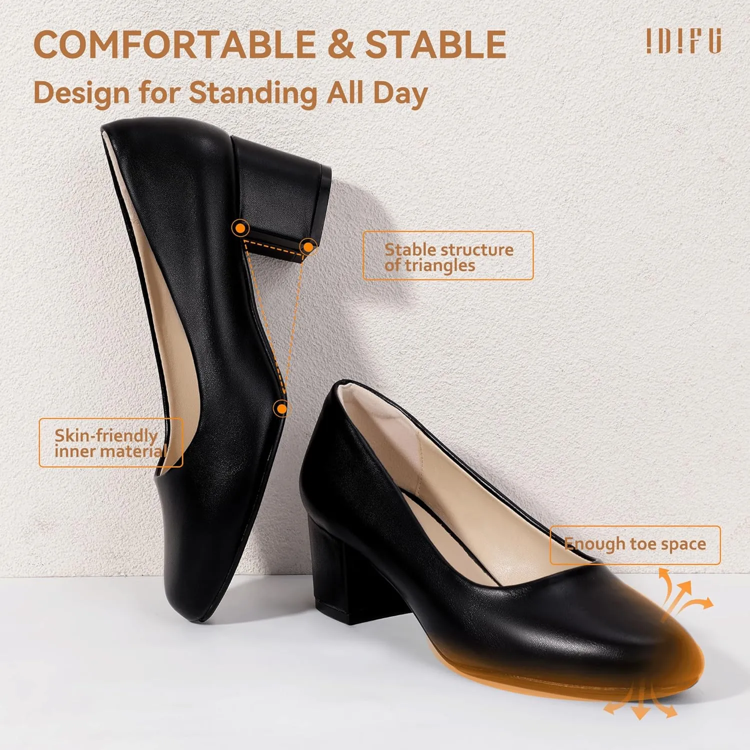 IDIFU IN2 Women's Pumps Low Chunky Block Closed Toe Heels Comfortable Short Dress Shoes for Women Ladies Flight Attendant Wedding Bridal Homecoming Work Heels Dressy Formal Round Toe Pumps Shoes