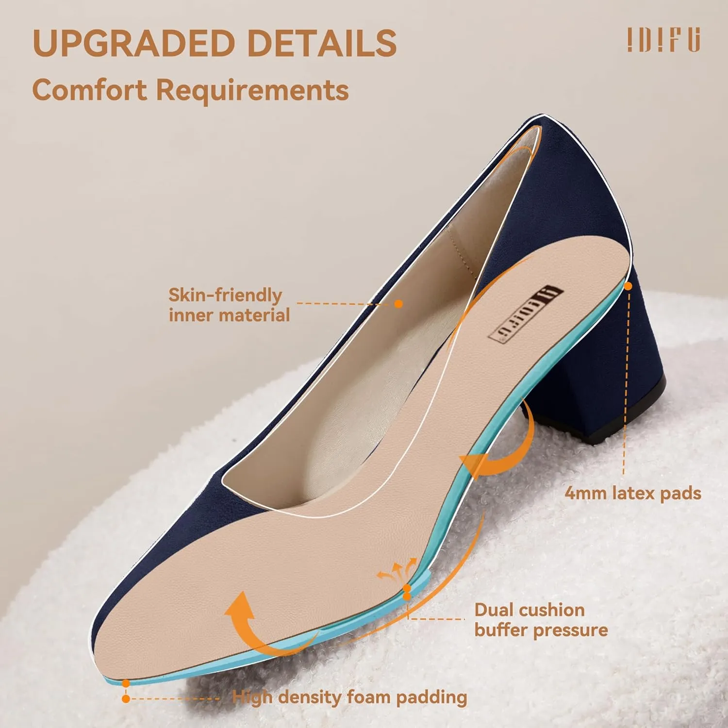 IDIFU IN2 Women's Pumps Low Chunky Block Closed Toe Heels Comfortable Short Dress Shoes for Women Ladies Flight Attendant Wedding Bridal Homecoming Work Heels Dressy Formal Round Toe Pumps Shoes