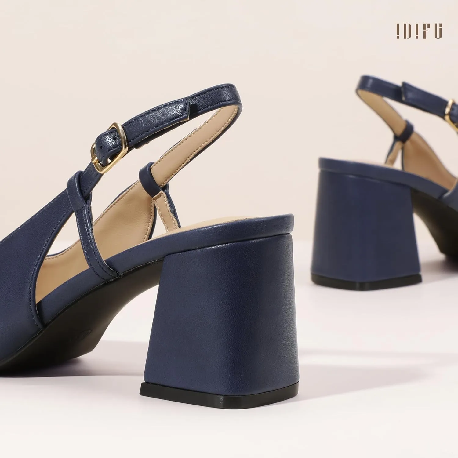 IDIFU IN3 Women's Pumps Closed Toe Chunky Heels Low Slingback Block Square Toe Short Thick Heels Wedding Bride Prom Office Bridal Work Dress Shoes for Women Comfortable Cute Professional Pumps Shoes