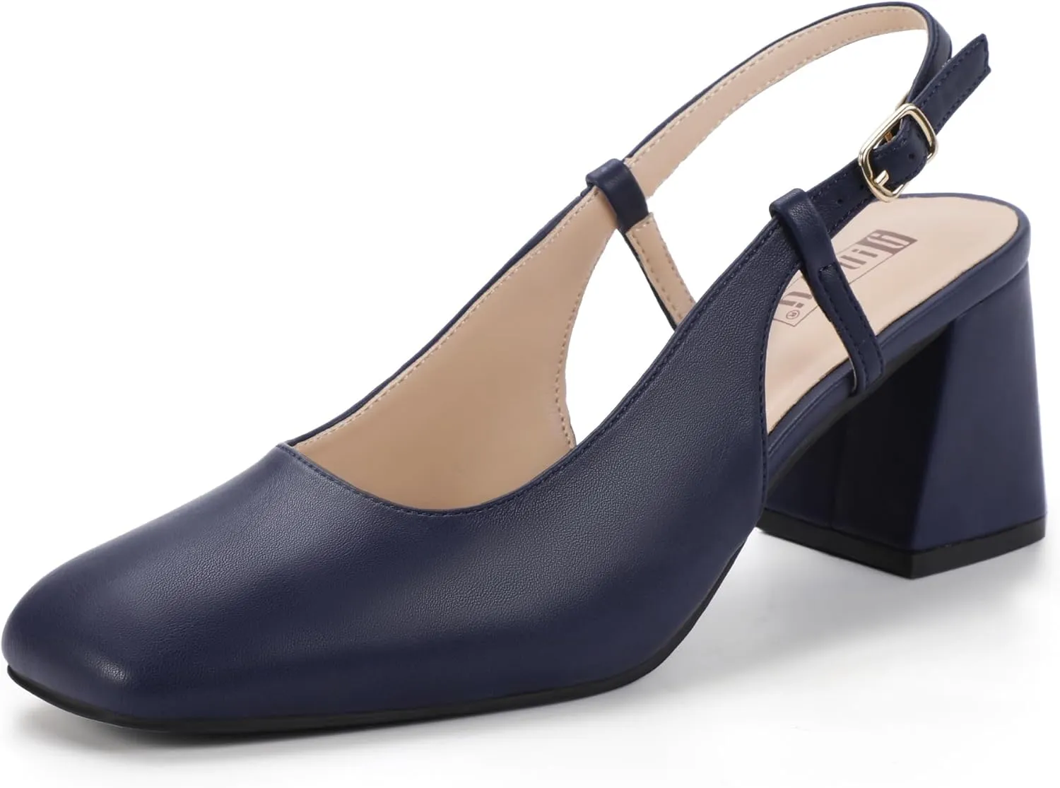 IDIFU IN3 Women's Pumps Closed Toe Chunky Heels Low Slingback Block Square Toe Short Thick Heels Wedding Bride Prom Office Bridal Work Dress Shoes for Women Comfortable Cute Professional Pumps Shoes