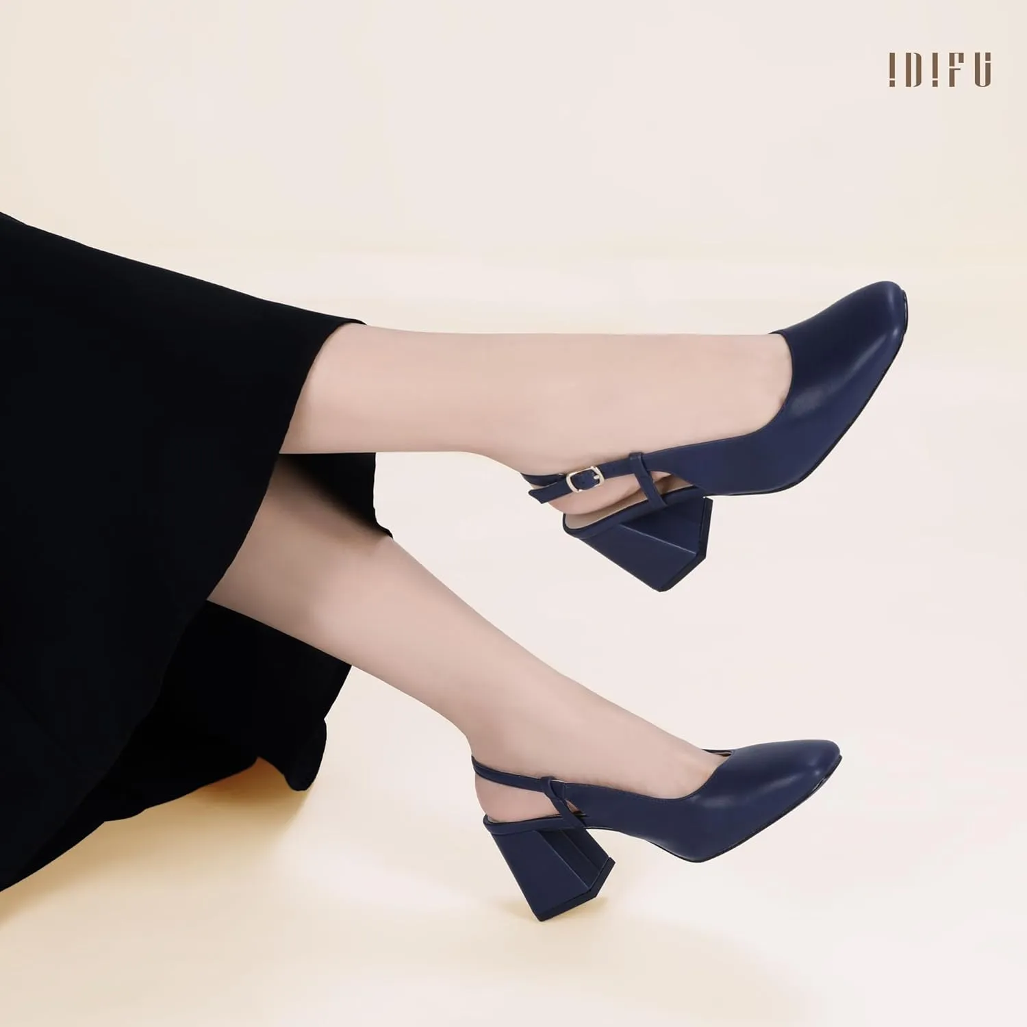 IDIFU IN3 Women's Pumps Closed Toe Chunky Heels Low Slingback Block Square Toe Short Thick Heels Wedding Bride Prom Office Bridal Work Dress Shoes for Women Comfortable Cute Professional Pumps Shoes