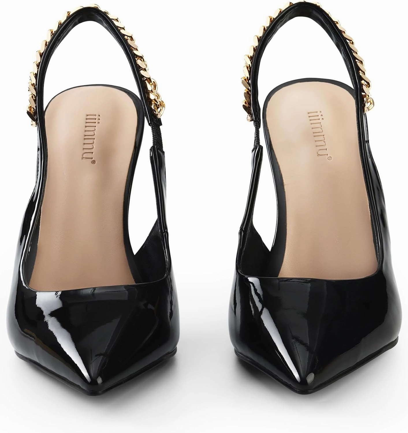 iiimmu Women's Stiletto Heels Closed Pointed Toe 4 in Heels for Women Patent Leather Pumps with Chain Wedding Party Dress Prom Heels Slingback Pumps