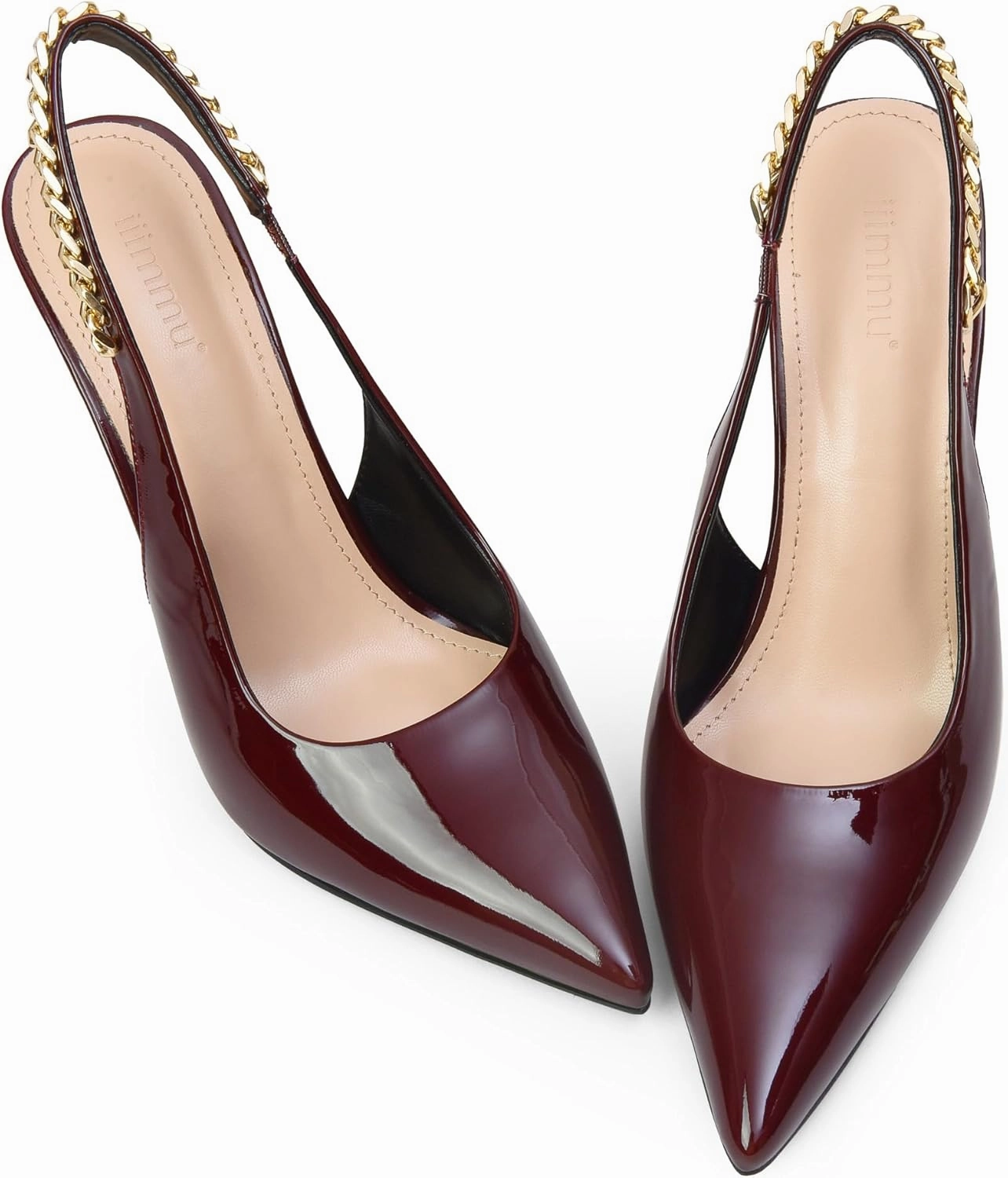 iiimmu Women's Stiletto Heels Closed Pointed Toe 4 in Heels for Women Patent Leather Pumps with Chain Wedding Party Dress Prom Heels Slingback Pumps
