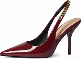 iiimmu Women's Stiletto Heels Closed Pointed Toe 4 in Heels for Women Patent Leather Pumps with Chain Wedding Party Dress Prom Heels Slingback Pumps