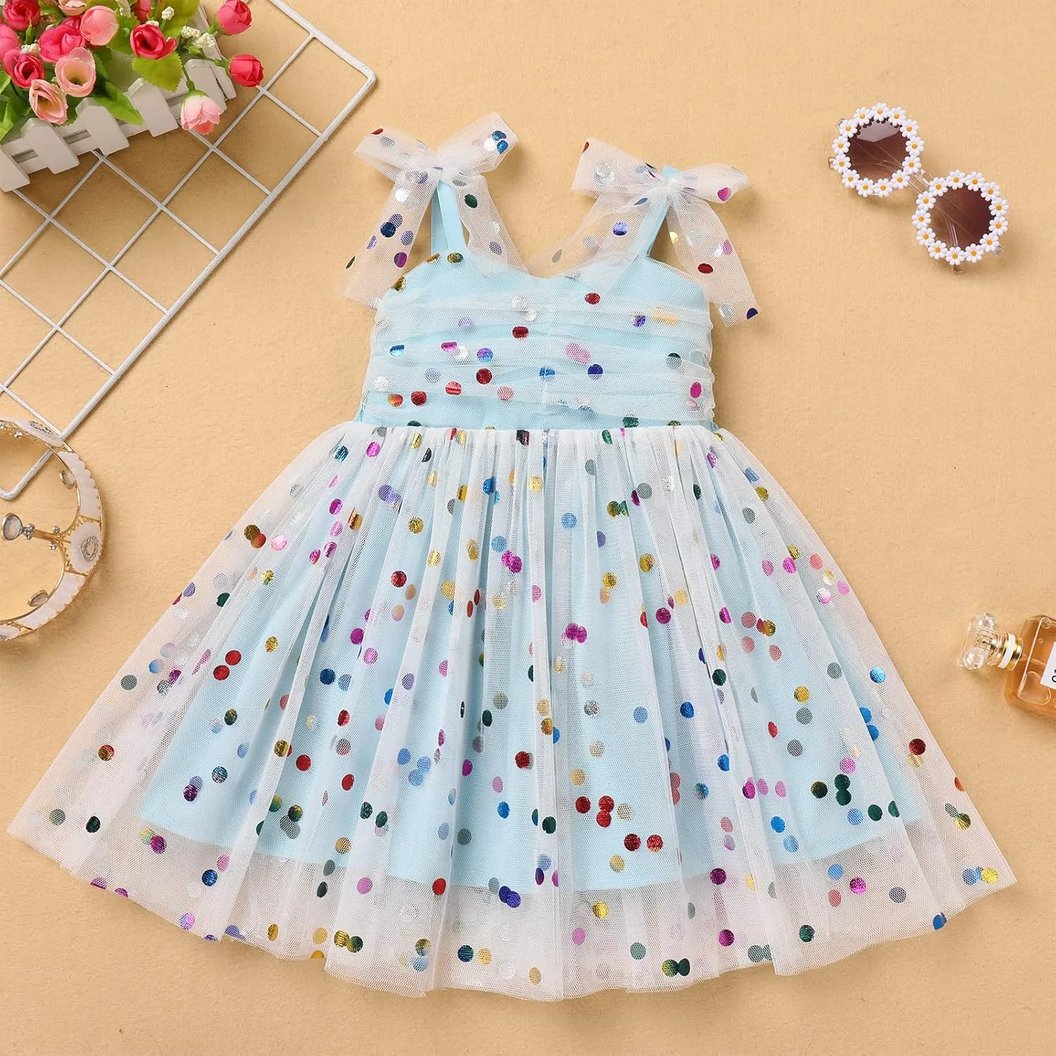 IMEKIS Toddler Baby Girl Birthday Princess Dress Shiny Confetti Boho Rainbow Cake Smash Photo Shoot Outfit for 1-6T