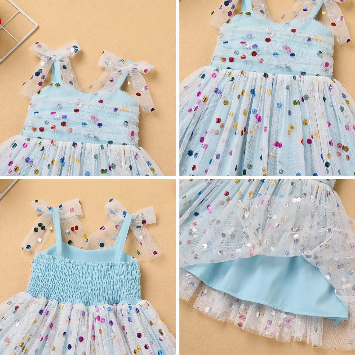 IMEKIS Toddler Baby Girl Birthday Princess Dress Shiny Confetti Boho Rainbow Cake Smash Photo Shoot Outfit for 1-6T