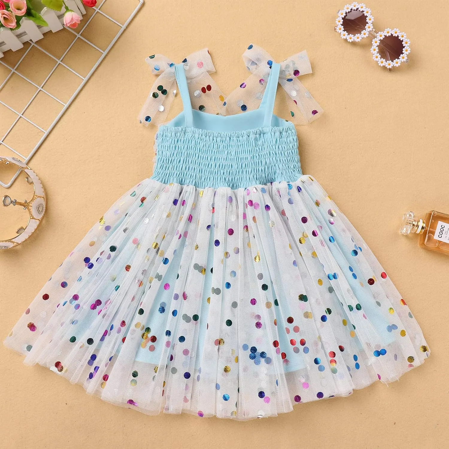 IMEKIS Toddler Baby Girl Birthday Princess Dress Shiny Confetti Boho Rainbow Cake Smash Photo Shoot Outfit for 1-6T