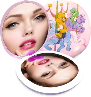 Impressions Vanity Care Bears Carousel Ride LED Compact Mirror for Purse, Lighted Travel Makeup Mirror with 3X Magnification, Printed Artwork, Adjustable Brightness and Soft Touch Sensor