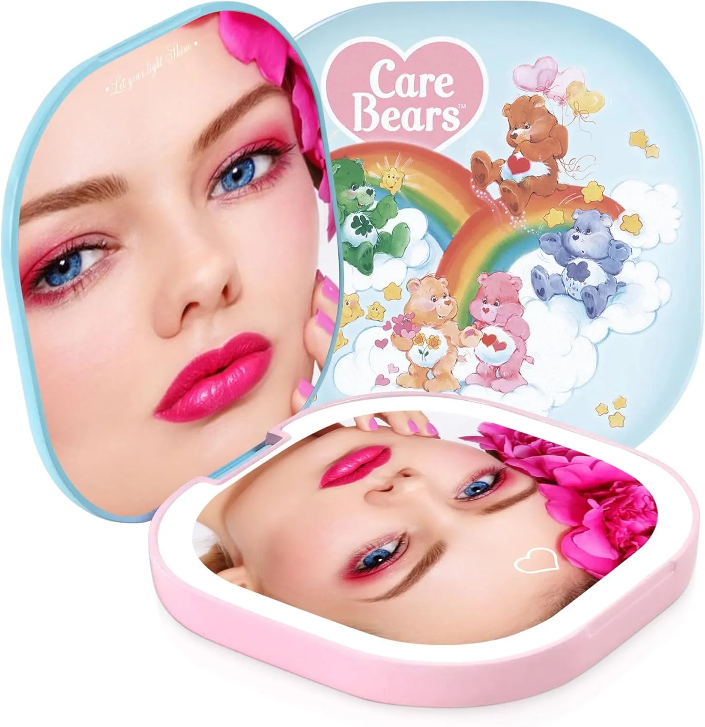 Impressions Vanity Care Bears LED Compact Mirror for Purse, Lighted Travel Makeup Mirror with 3X Magnification, Auto Shut Off Daylight LED Lighting, Adjustable Brightness and Soft Touch Sensor