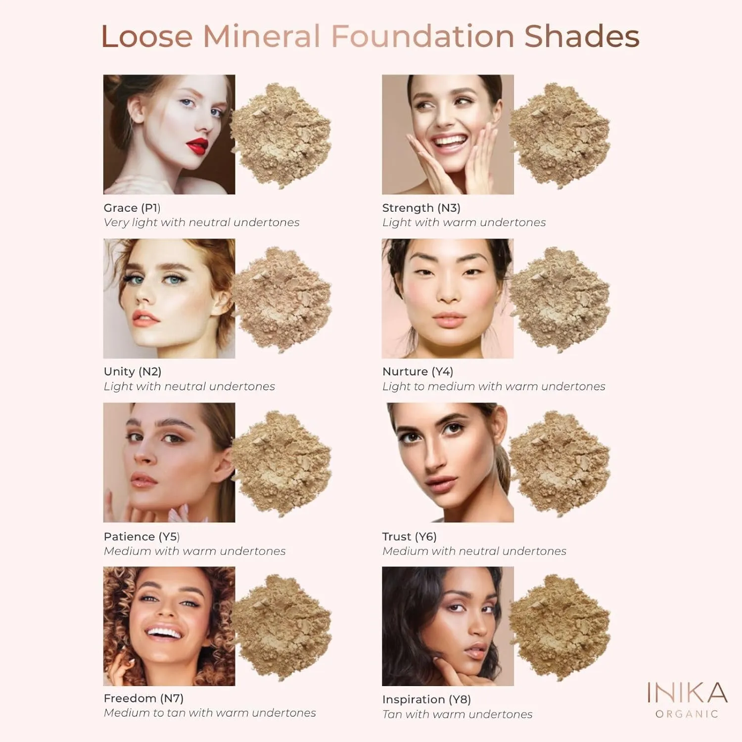 INIKA Organic Mineral Powder Foundation SPF 25 - Vegan Makeup, Natural Looking, Buildable Coverage, Flawless Radiance & Glow, Blemish Coverage, Cruelty Free, Sustainable Packaging, Inspiration, 8g