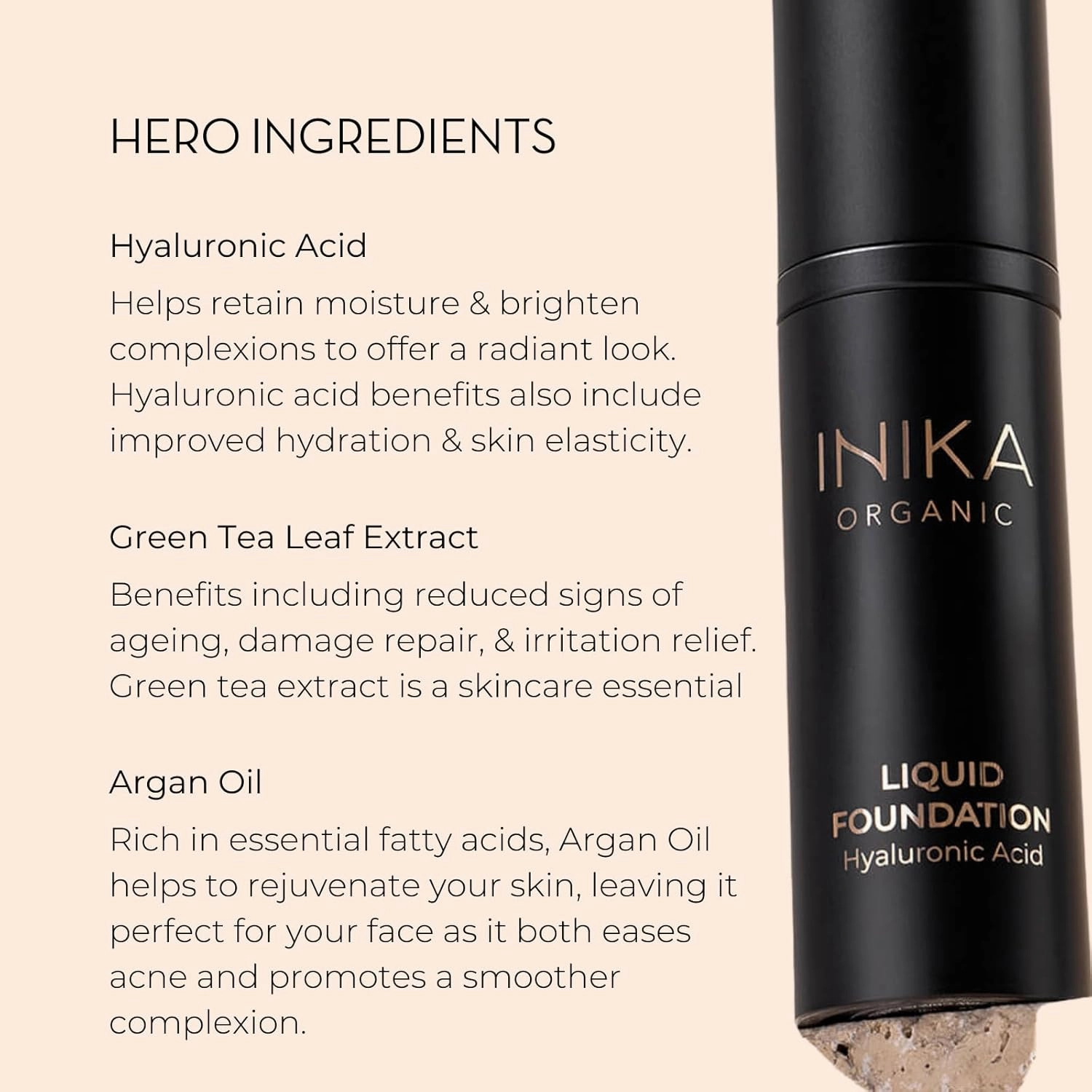 INIKA Organic Full Coverage Liquid Foundation Makeup with Hyaluronic Acid and Argan Oil, Vegan and Organic Foundation for Skin Elasticity and Plumpness, Natural Coverage, Porcelain, 30ml