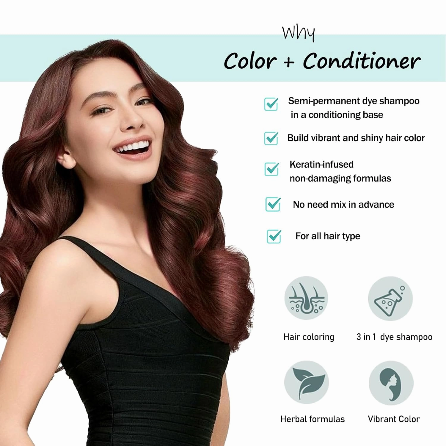 Instant Hair Color Shampoo in Minutes - 3 in 1 Cherry Brown Dye, Long Lasting, Easy to Use