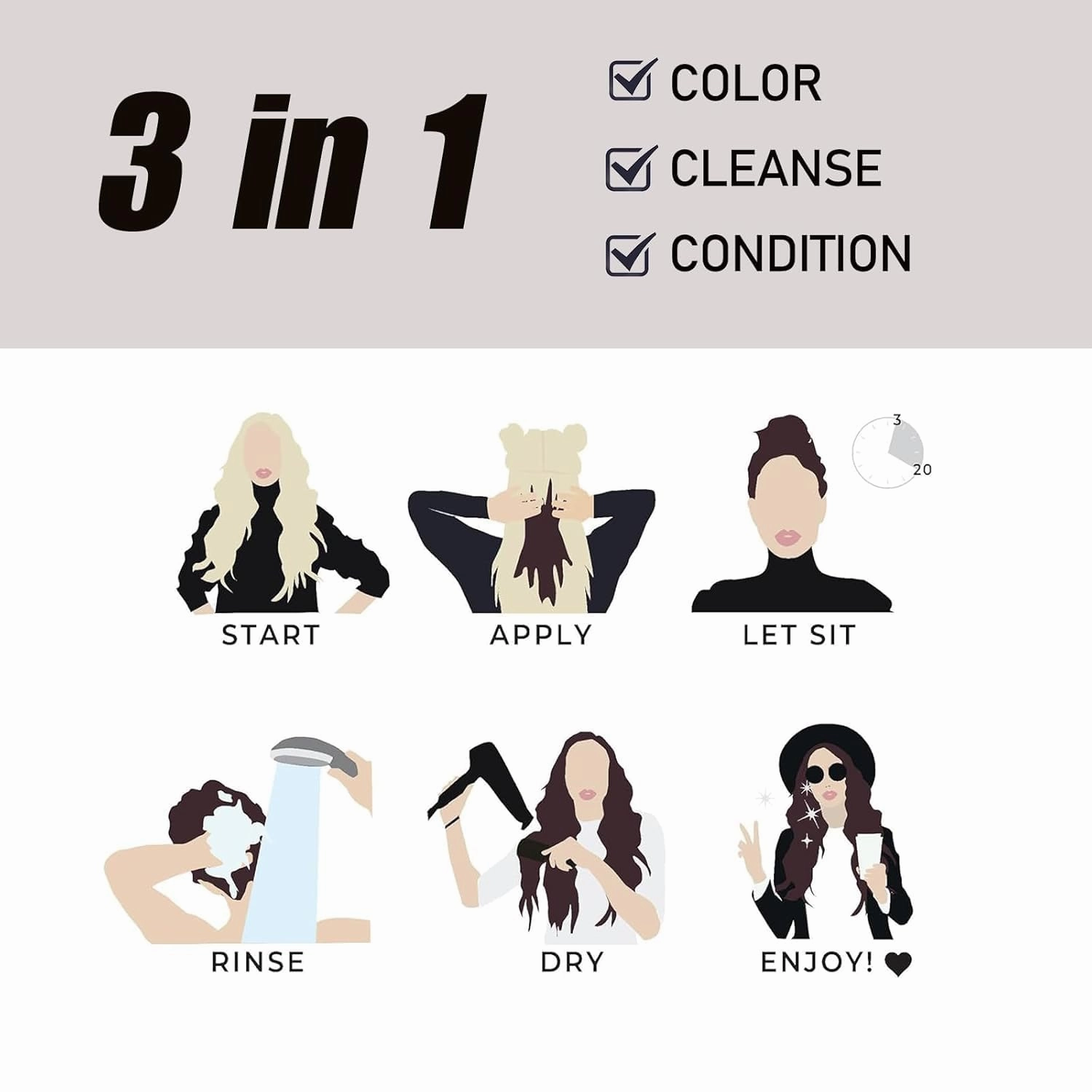 Instant Hair Color Shampoo in Minutes - 3 in 1 Cherry Brown Dye, Long Lasting, Easy to Use