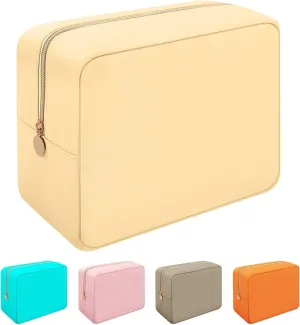 Iqimott Nylon Makeup Bag, Large Capacity Travel Pouch, Waterproof Zipper Makeup Organizer for Women, Girls and Teens (Beige)
