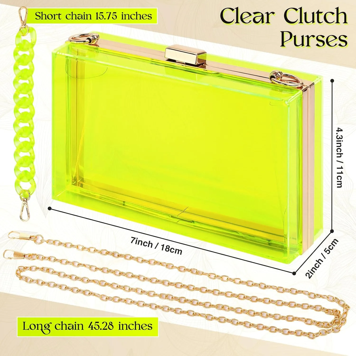 Jadive 4 Pcs Women Acrylic Hand Purse Clear Clutch Evening Bag Retro Earring Bracelet Jewelry Set Neon Vintage Wedding Gift