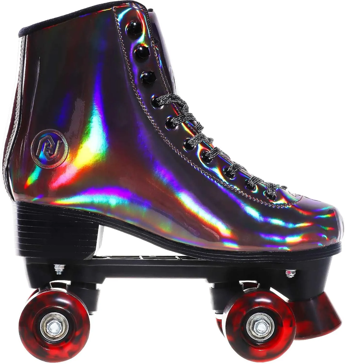 JajaHoho Roller Skates for Women, Black Holographic High Top PU Leather Rollerskates, Shiny Double-Row Four Wheels Quad Skates for Girls and Age 8-50 Indoor Outdoor (Golden Black)