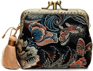 Jan&Dee Silk Buckle Coin Purses Vintage Pouch Kiss-lock Change Purse Flying Butterfly