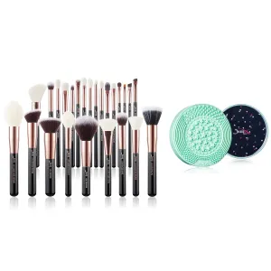 Jessup 25pcs Professional Makeup Brush Set T155 with Makeup Brushes Cleansing Mat A007