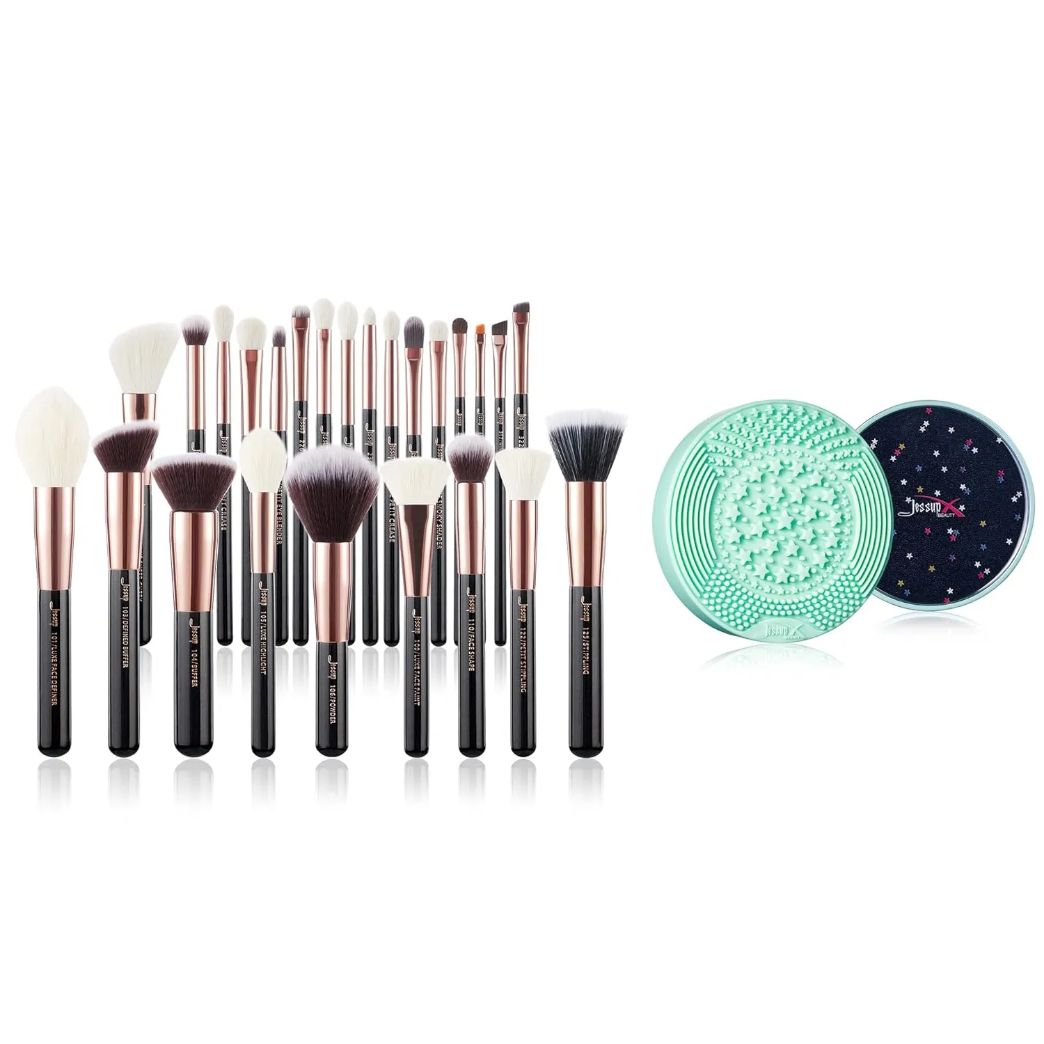 Jessup 25pcs Professional Makeup Brush Set T155 with Makeup Brushes Cleansing Mat A007
