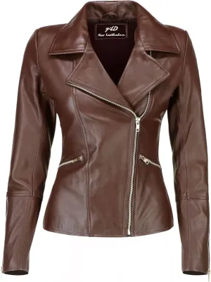 Jild Women's Asymmetrical Zip-Up Real Lambskin Leather Motorcycle Jacket - Casual Fashion Moto Biker Leather Jacket Women