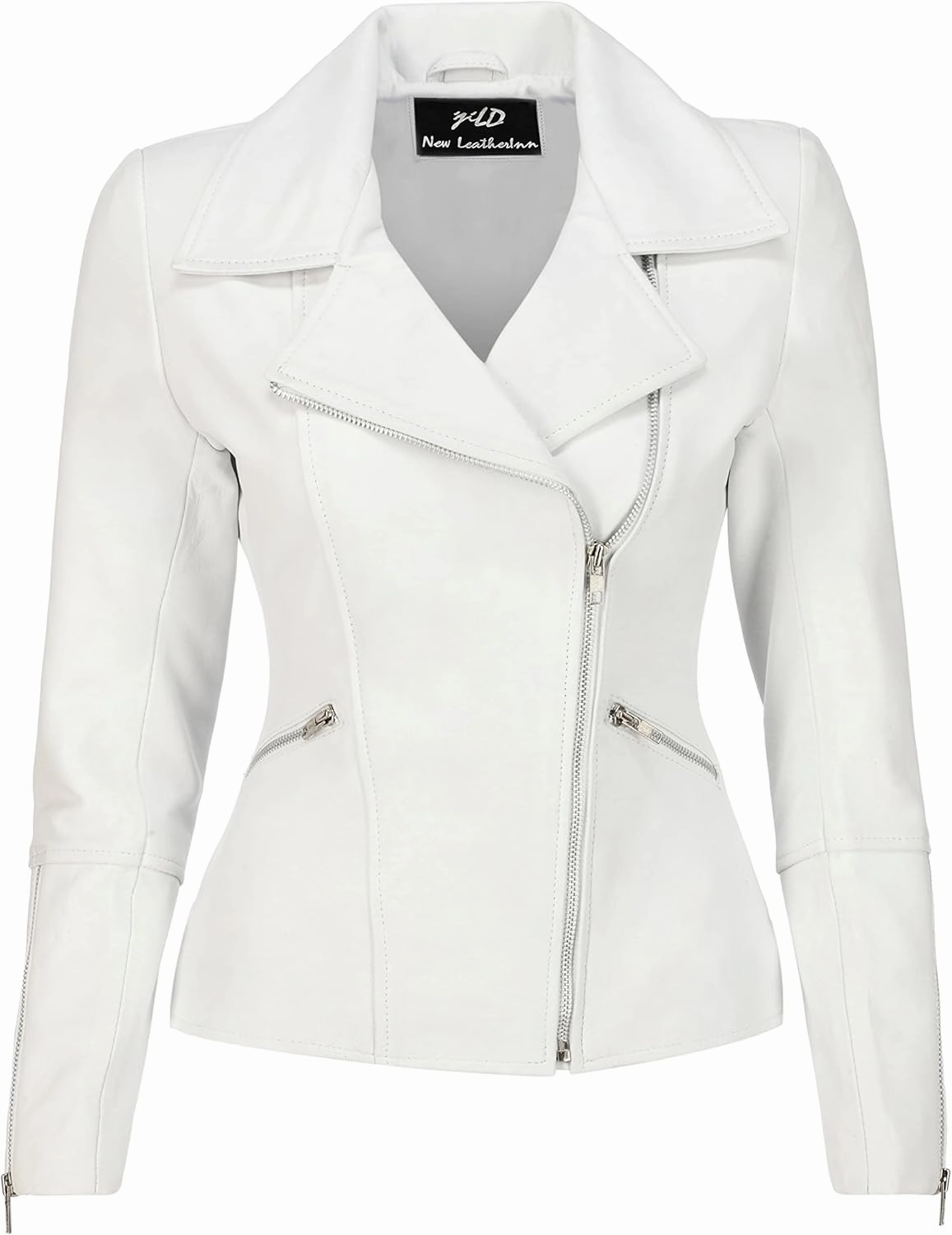 Jild Women's Asymmetrical Zip-Up Real Lambskin Leather Motorcycle Jacket - Casual Fashion Moto Biker Leather Jacket Women