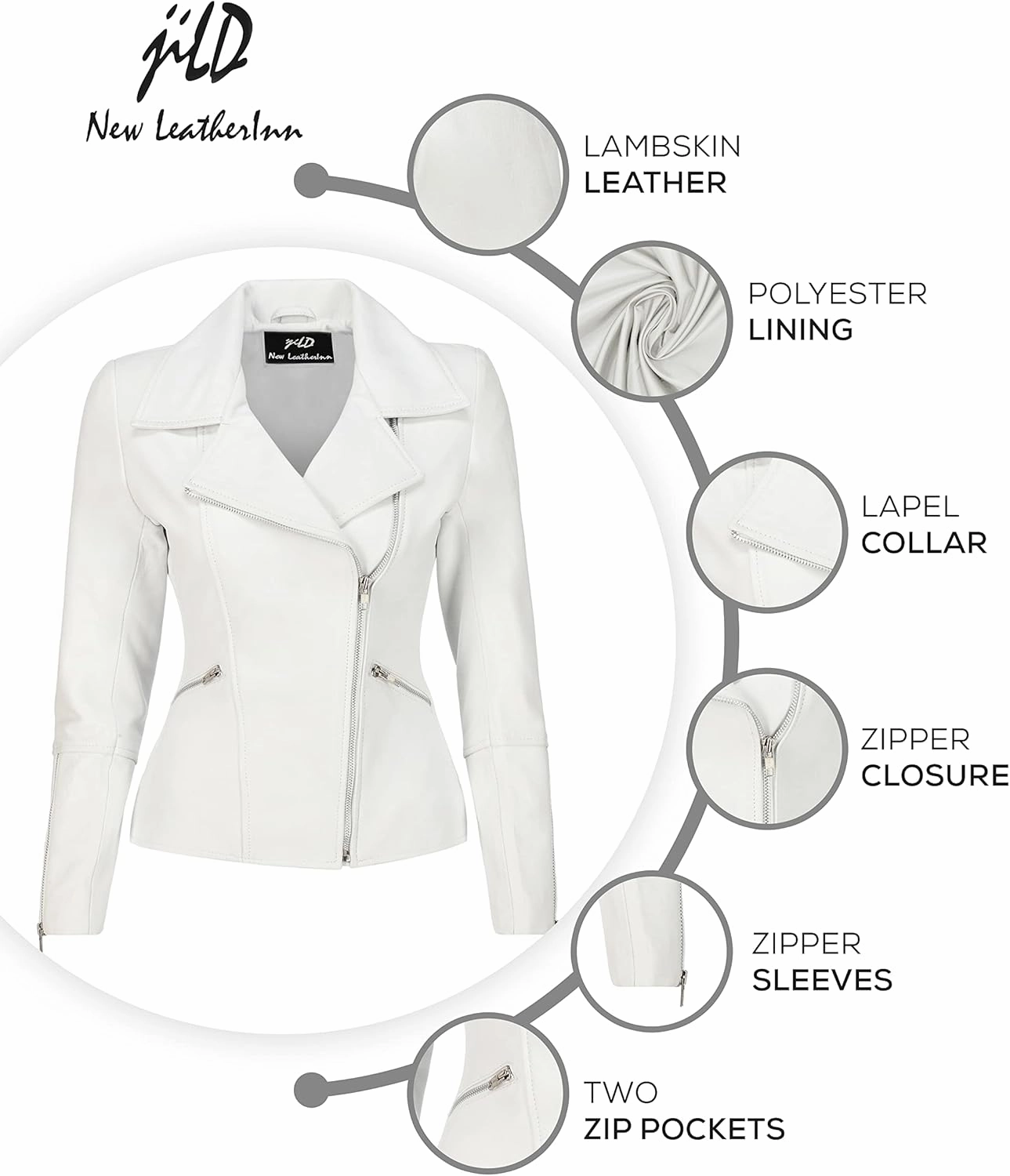 Jild Women's Asymmetrical Zip-Up Real Lambskin Leather Motorcycle Jacket - Casual Fashion Moto Biker Leather Jacket Women