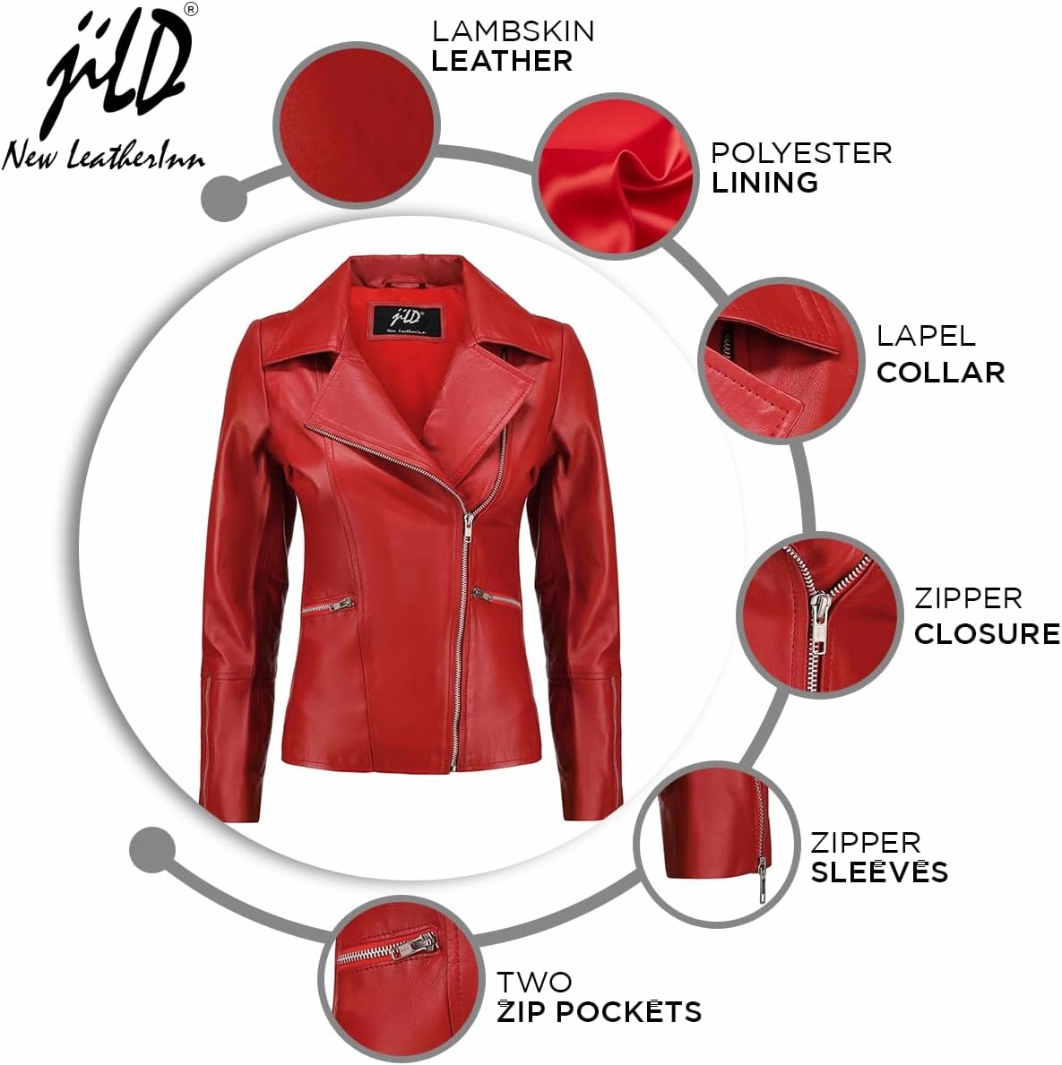 Jild Women's Asymmetrical Zip-Up Real Lambskin Leather Motorcycle Jacket - Casual Fashion Moto Biker Leather Jacket Women