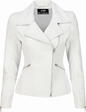 Jild Women's Asymmetrical Zip-Up Real Lambskin Leather Motorcycle Jacket - Casual Fashion Moto Biker Leather Jacket Women