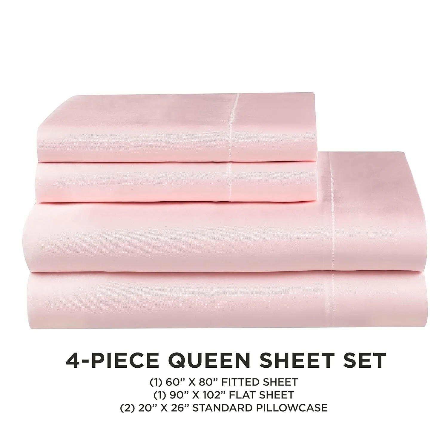 Juicy Couture Queen Size Satin Bed Sheet Set, Deep Pocket Silky Satin Queen Sheet Set with 1 Fitted Sheet, 1 Flat Sheet and 2 Pillow Case, Wrinkle Resistant and Anti Pilling - Pink