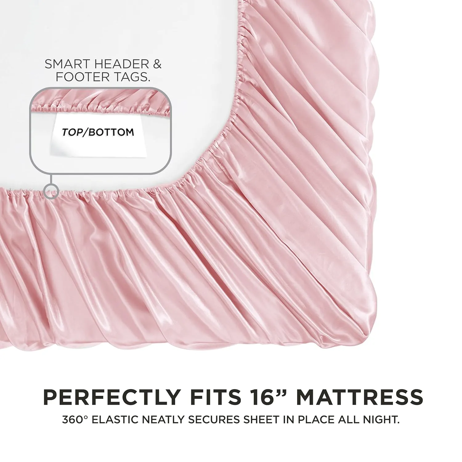 Juicy Couture Queen Size Satin Bed Sheet Set, Deep Pocket Silky Satin Queen Sheet Set with 1 Fitted Sheet, 1 Flat Sheet and 2 Pillow Case, Wrinkle Resistant and Anti Pilling - Pink