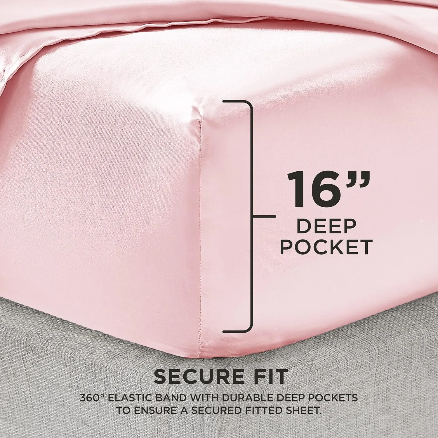 Juicy Couture Queen Size Satin Bed Sheet Set, Deep Pocket Silky Satin Queen Sheet Set with 1 Fitted Sheet, 1 Flat Sheet and 2 Pillow Case, Wrinkle Resistant and Anti Pilling - Pink