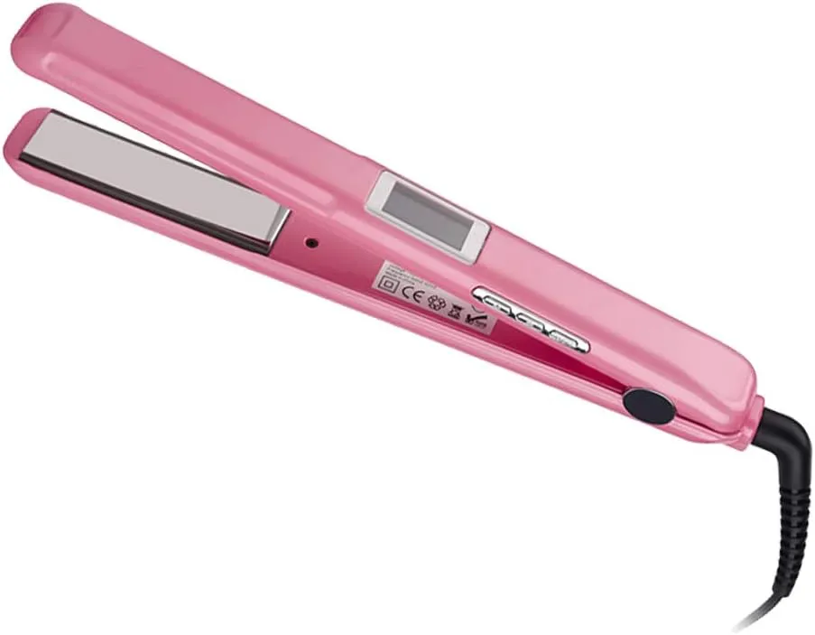 JUKEY Upgrade Professional Infrared Hair Straightener Styler Cold Iron, Recovers The Damaged Hair, Ultrasonic Infrared Hair Care Hair Styler with LCD Display (Pink)