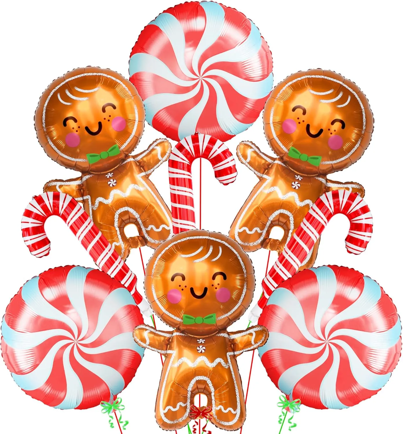KatchOn Gingerbread and Candy Cane Balloons - 32 Inch, Pack of 9 | Foil Balloon for Christmas Peppermint Decorations