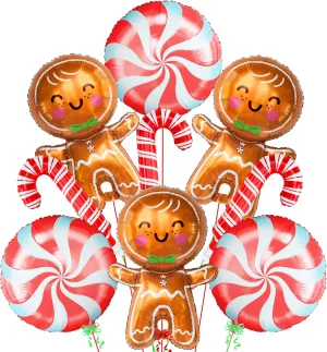 KatchOn Gingerbread and Candy Cane Balloons - 32 Inch, Pack of 9 | Foil Balloon for Christmas Peppermint Decorations