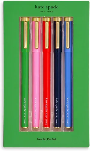 kate spade new york Fine Point Pen Set of 5, Plastic Colorful Pens, Fine Tip Colored Ink Pens for Precise Writing and Journaling