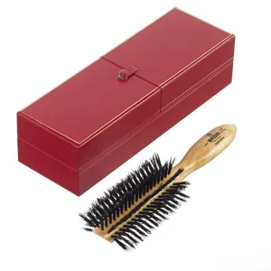 Kent LHS7 Handmade Half Round Satinwood Boar Bristle Hair Brush in Silk-Lined Red Case. Pure Black Wire-Laid Bristle Promotes Natural Shine While Distributing Oils. Made in England
