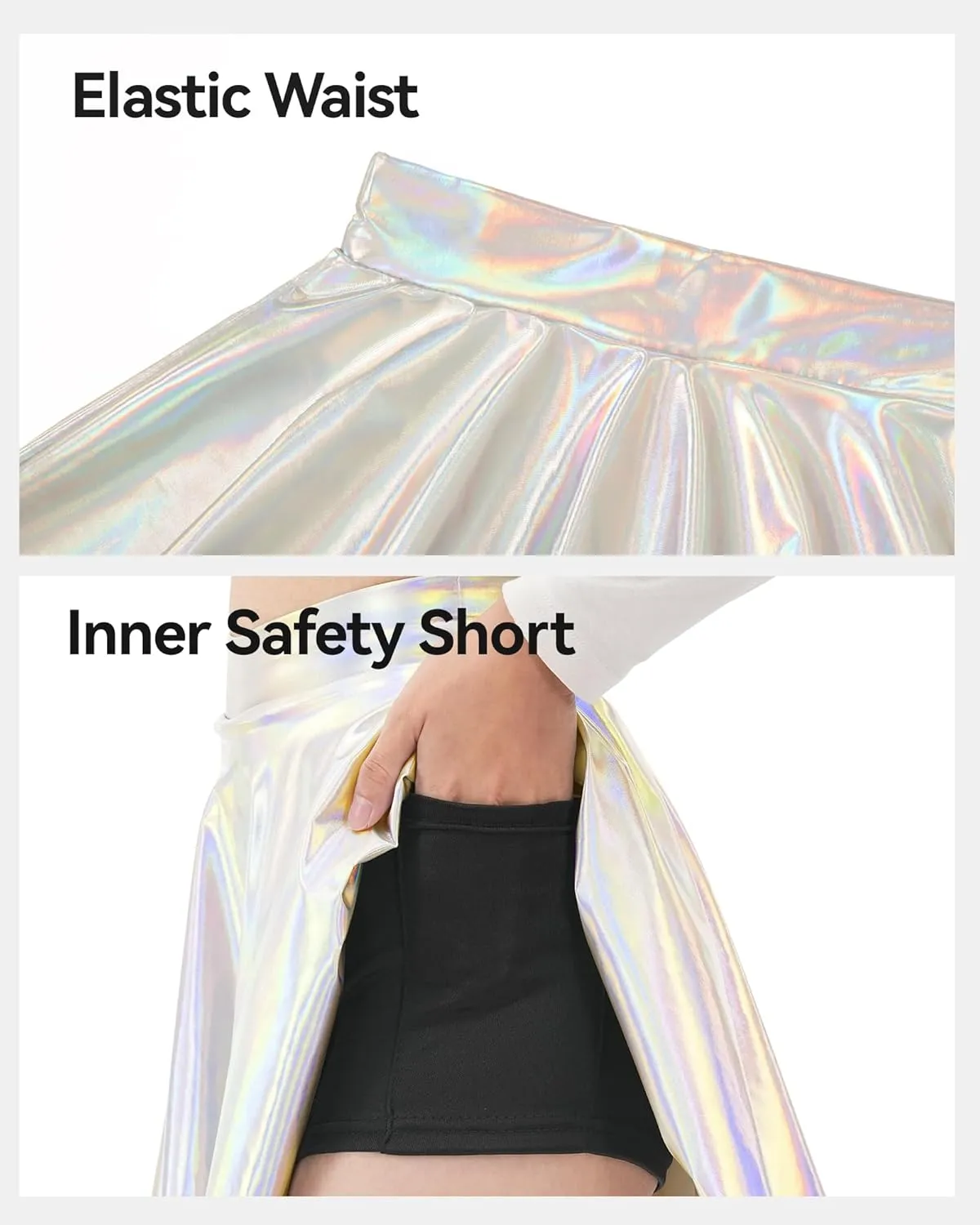 KEREDA Girls Metallic Skater Skirts Shiny Flared Holographic Skort