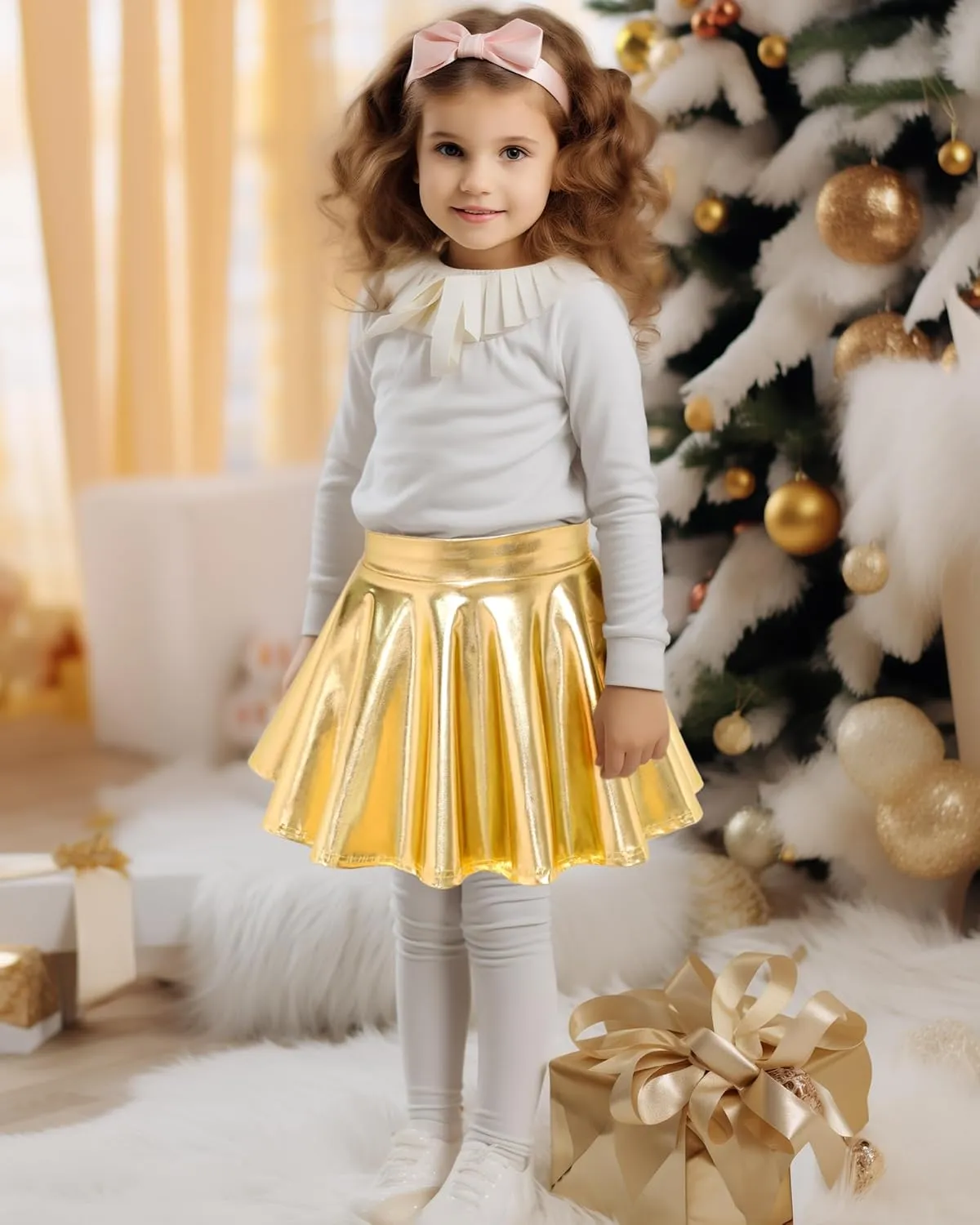KEREDA Girls Metallic Skater Skirts Shiny Flared Holographic Skort