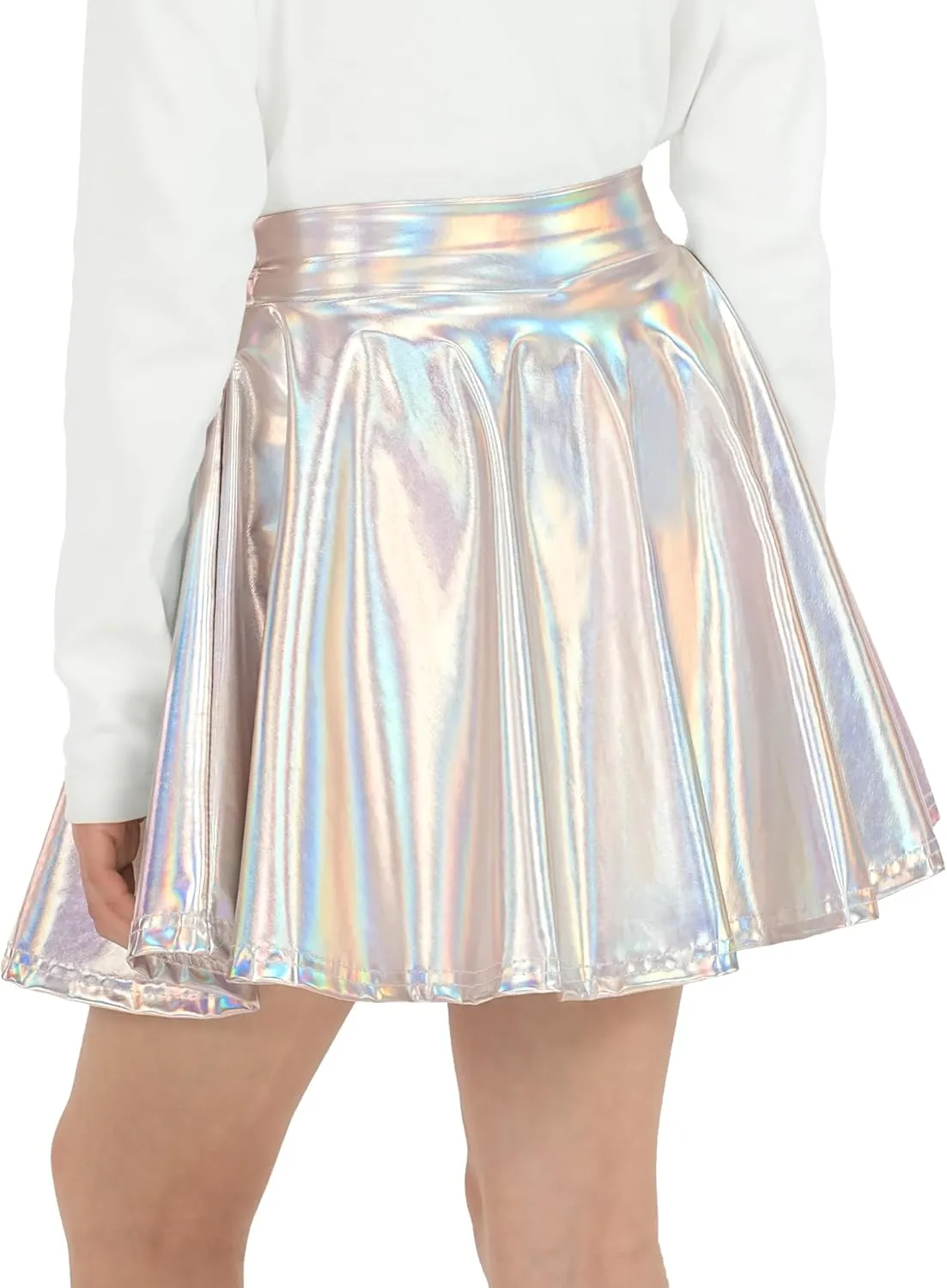 KEREDA Girls Metallic Skater Skirts Shiny Flared Holographic Skort