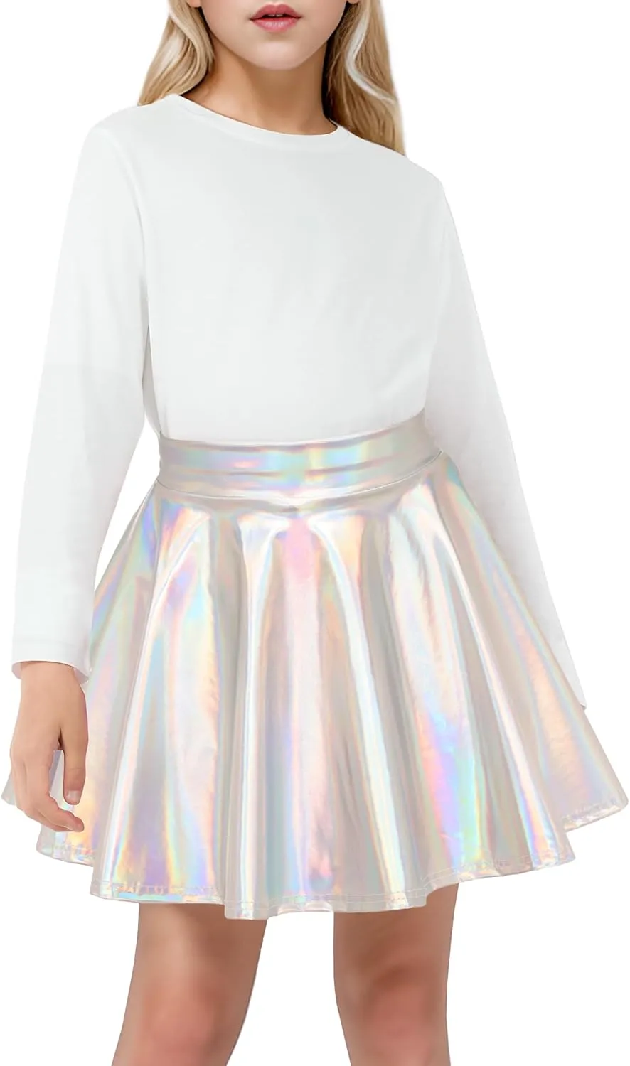 KEREDA Girls Metallic Skater Skirts Shiny Flared Holographic Skort
