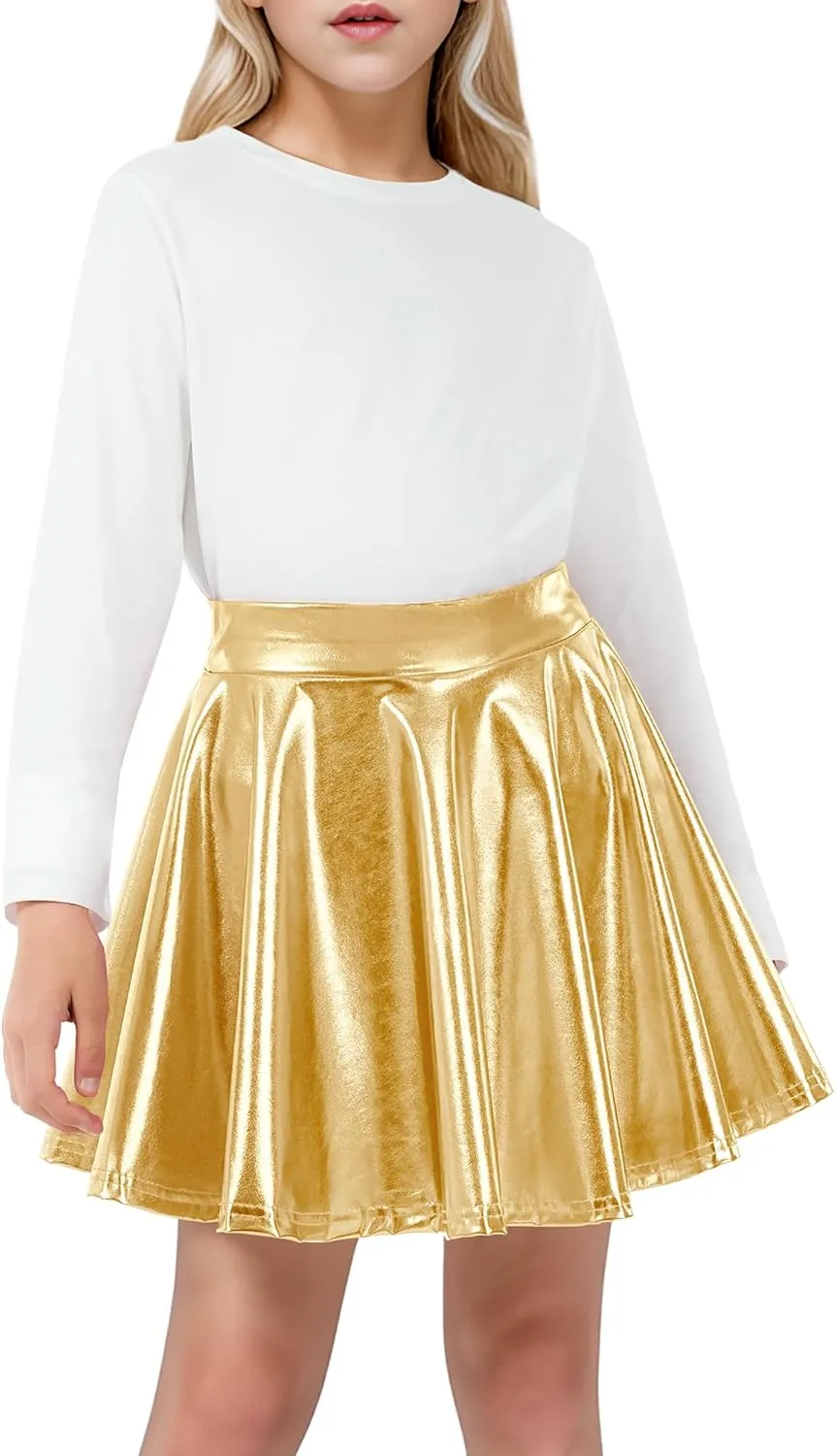 KEREDA Girls Metallic Skater Skirts Shiny Flared Holographic Skort