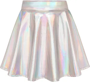 KEREDA Girls Metallic Skater Skirts Shiny Flared Holographic Skort