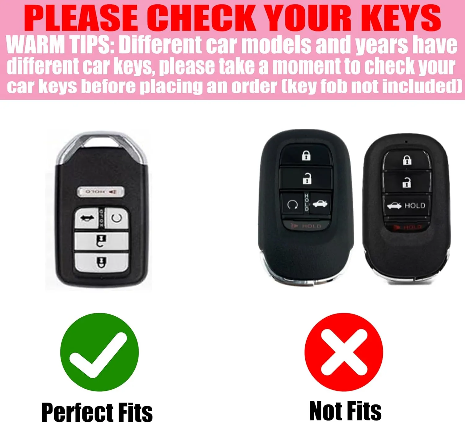 Key Fob Cover with Diamond Heart Keychain Car Key Holder Compatible with 2016-2022 Honda Accord Civic CRV Pilot Ridgeline Passport Remote Key Protector for Women, 5 Buttons (Pink-Wrist Rope)