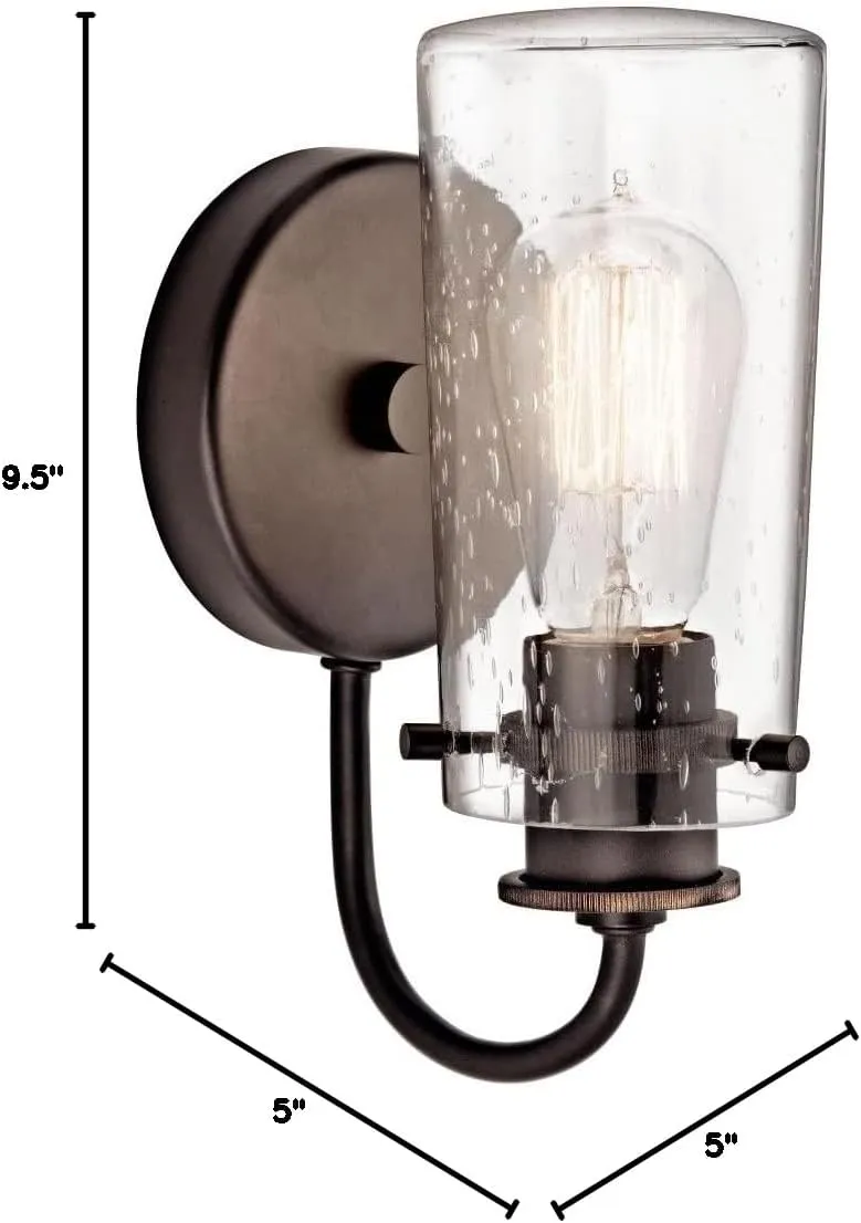 Kichler Braelyn 9.5" 1 Light Wall Sconce with Clear Seeded Glass Classic Pewter