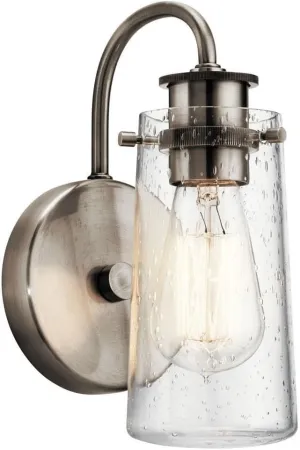 Kichler Braelyn 9.5" 1 Light Wall Sconce with Clear Seeded Glass Classic Pewter