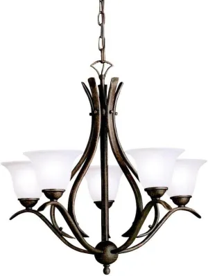 Kichler Dover 23" 5 Light Chandelier with Alabaster Swirl Glass in Tannery Bronze