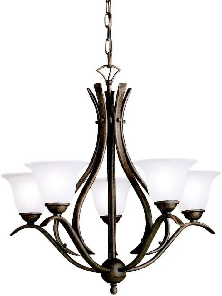 Kichler Dover 23" 5 Light Chandelier with Alabaster Swirl Glass in Tannery Bronze