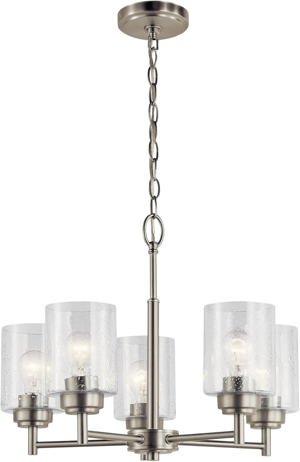 Kichler Winslow 19.75" Chandelier in Brushed Nickel, 5-Light Chandelier for Dining Room, Living Room, or Bedroom, Clear Seeded Glass, (19.75" W x 16" H), 44030NI